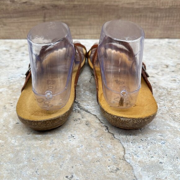Yokono Sandals Womens Size 9 Cognac Leather Toe Loop Slides Adjustable Buckle - Picture 6 of 11